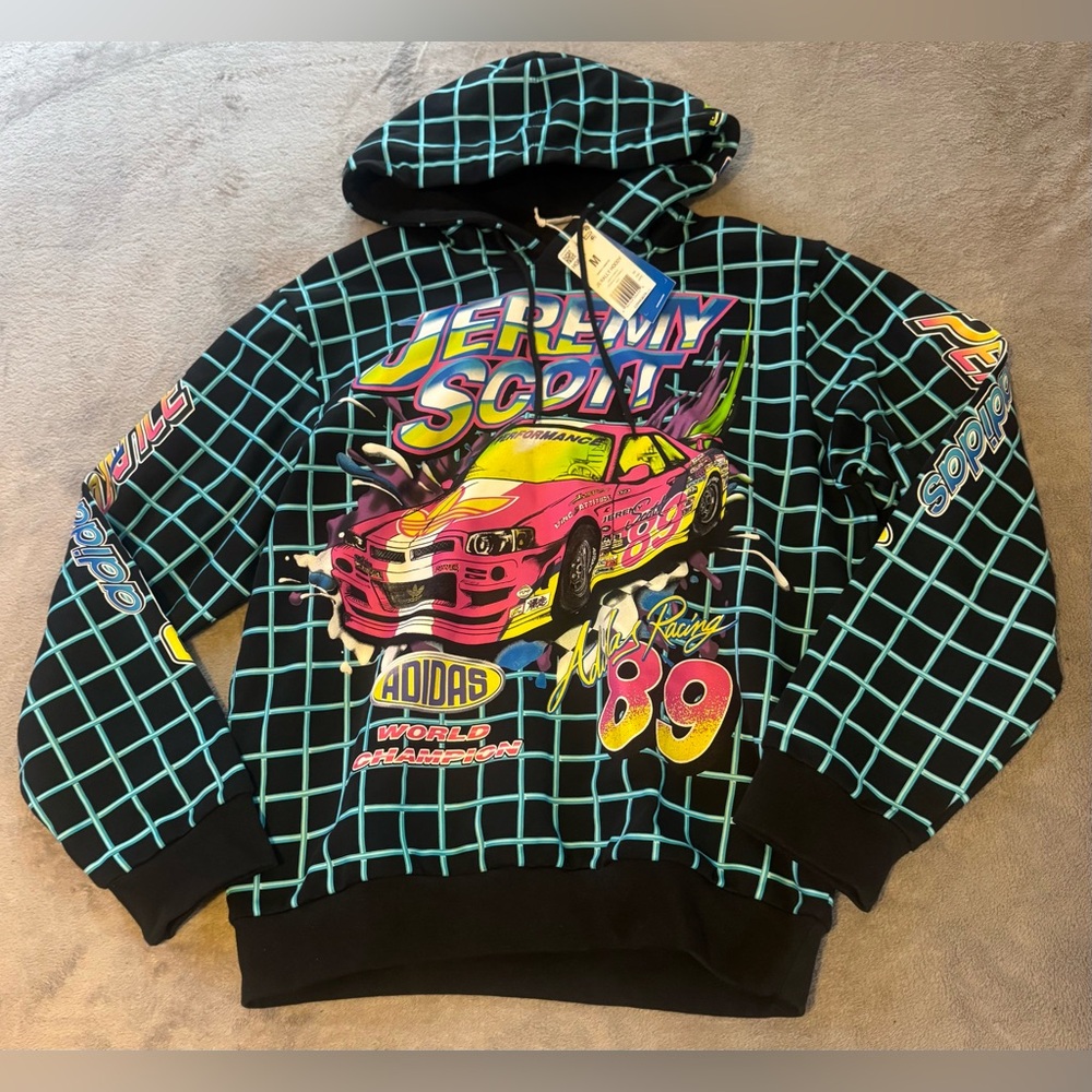 Adidas x Jeremy Scott NWT Originals Men's Rally Black Hoodie Men Size M Pullover